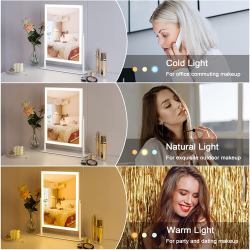 Miroir De Maquillage Hollywood Coiffeuse Bluetooth Avec Bande Lumineuse LED -30x41 Cm