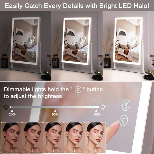 Miroir De Maquillage Hollywood Coiffeuse Bluetooth Avec Bande Lumineuse LED -30x41 Cm
