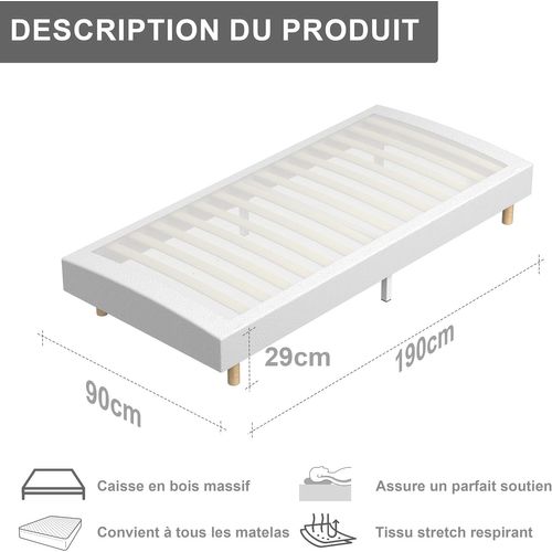 Ensemble Matelas Ressorts Ensachés 90x190 cm Epaisseur 25 cm + Sommier tapissier Blanc