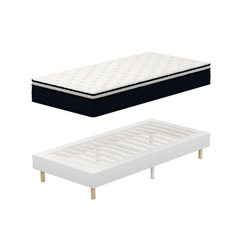 Ensemble Matelas Ressorts Ensachés 90x190 cm Epaisseur 25 cm + Sommier tapissier Blanc