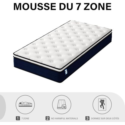 Ensemble Matelas Ressorts Ensachés 90x190 cm Epaisseur 25 cm + Sommier tapissier Blanc