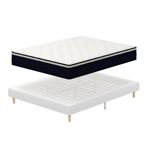 Ensemble Matelas Ressorts Ensachés 140x190 cm Epaisseur 25 cm + Sommier Peuplier 9 Pieds