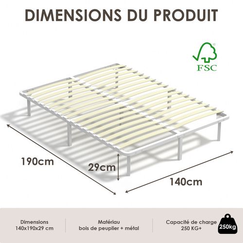 Sommier à Lattes 140x190 Cm, 2x16 Rangs, Incl. 9 Repose-pieds
