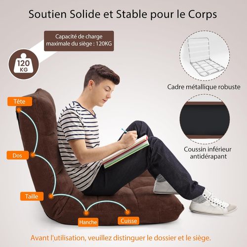 Canapé Paresseux Tatami Pliable Chaise De Plancher Coussin De Chaise,105 X 57 X 15 Cm (café)