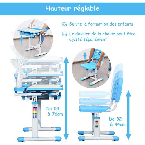 Set Bureau Et Chaise Pour Enfants Avec Lampe LED,bureau Inclinable 0°-40°,charge Maximale 80kg Bleu