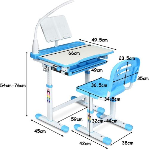 Set Bureau Et Chaise Pour Enfants Avec Lampe LED,bureau Inclinable 0°-40°,charge Maximale 80kg Bleu