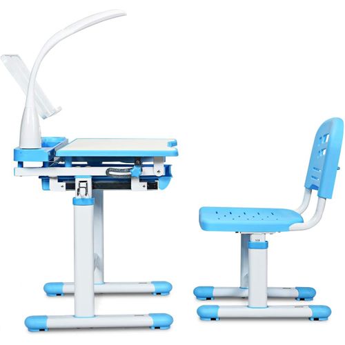 Set Bureau Et Chaise Pour Enfants Avec Lampe LED,bureau Inclinable 0°-40°,charge Maximale 80kg Bleu
