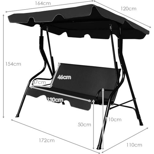 Balancelle De Jardin Sur Pied Pour 3 Personnes Avec Toit Imperméabilisant Idéal Noir