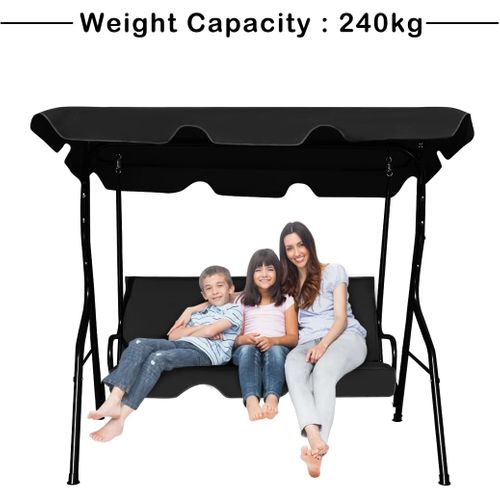 Balancelle De Jardin Sur Pied Pour 3 Personnes Avec Toit Imperméabilisant Idéal Noir