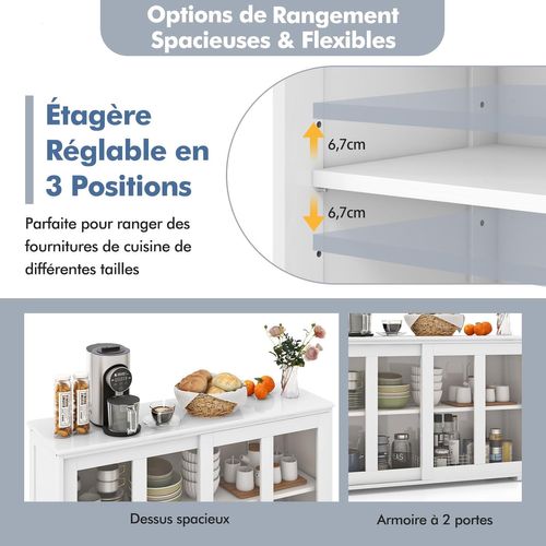 Buffet De Cuisine, Meuble Rangement Avec 2 Etagères, Porte Coulissante, Design Simple, Blanc Antique