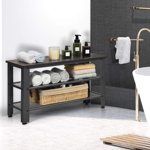 Banc/etagère à Chaussures En Bois+métal,4 Pieds Réglables Anti-rayures 73 X 30 X 45cm,gris