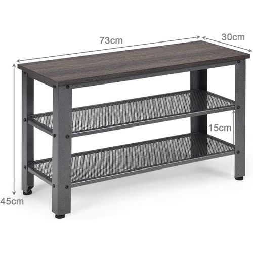 Banc/etagère à Chaussures En Bois+métal,4 Pieds Réglables Anti-rayures 73 X 30 X 45cm,gris