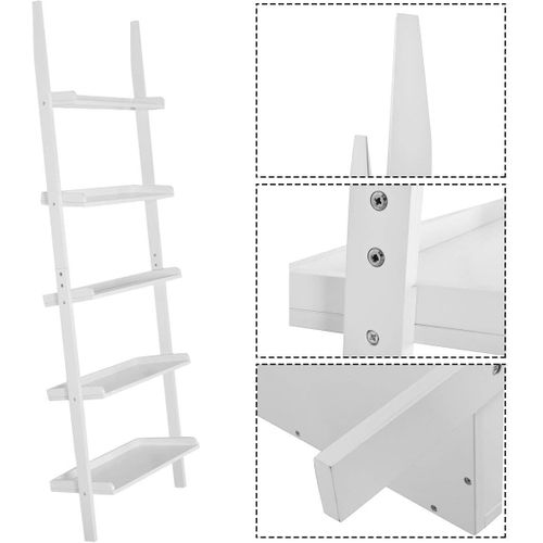 Etagère Echelle De 5 Etages 56 X 32,5 X 189 Cm Blanche Panneau