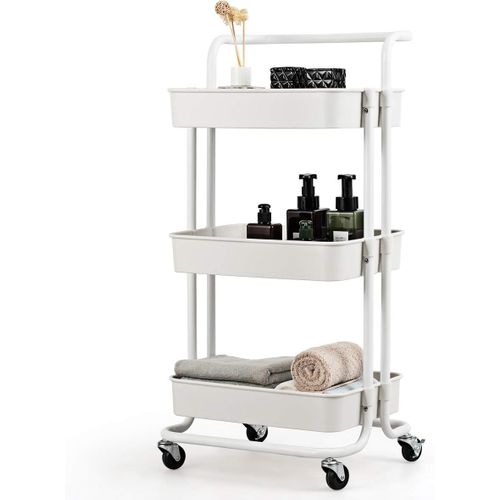 Chariot De Service à Roulettes Avec 3 Paniersgrillagés 42 X 35 X 87 Cm Charge Max. 60kg Blanc