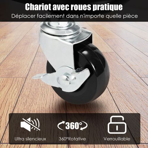 Chariot De Service à Roulettes Avec 3 Paniers Grillagés 42 X 35 X 87 Cm Charge Max. 60kg Noir