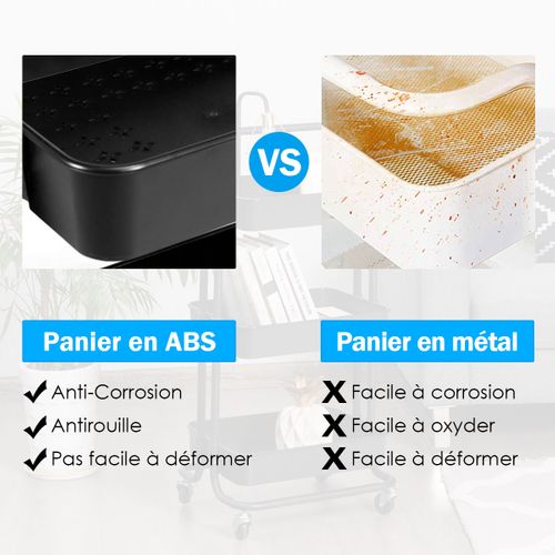 Chariot De Service à Roulettes Avec 3 Paniers Grillagés 42 X 35 X 87 Cm Charge Max. 60kg Noir