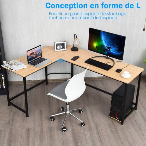 Bureau D'angle En L Avec Support PC Central,poste De Travail Industriel,table D'ordianteaur(naturel)