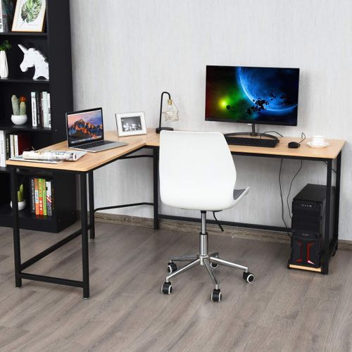 Bureau D'angle En L Avec Support PC Central,poste De Travail Industriel,table D'ordianteaur(naturel)