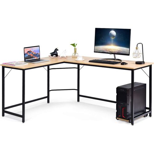 Bureau D'angle En L Avec Support PC Central,poste De Travail Industriel,table D'ordianteaur(naturel)