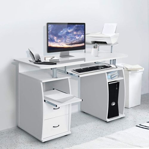 Bureau Informatique Table De Bureau En Mdf Multi-rangements 2 Tiroirs 120x55x85cm Blanc