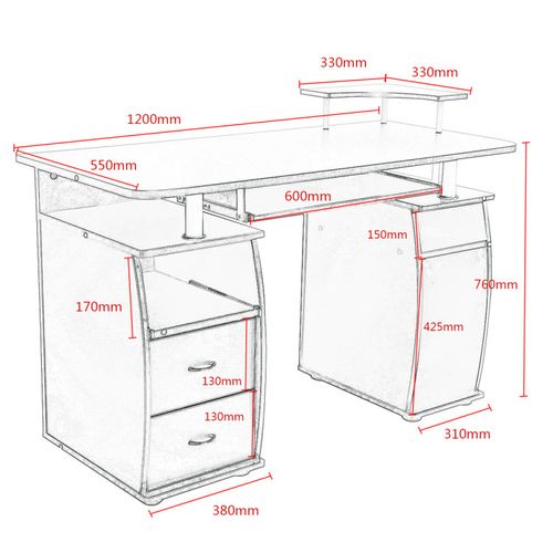 Bureau Informatique Table De Bureau En Mdf Multi-rangements 2 Tiroirs 120x55x85cm Blanc