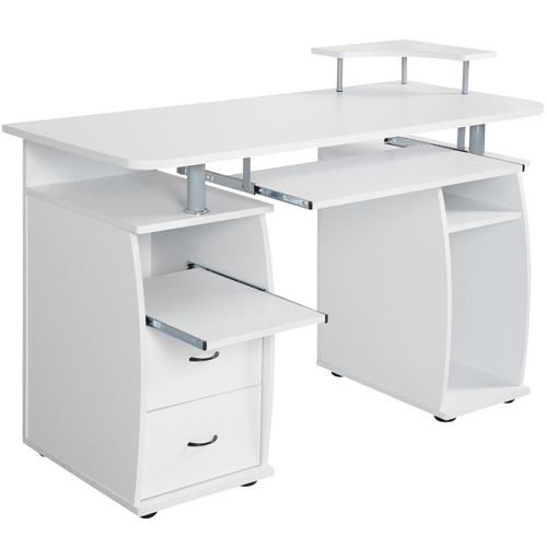 Bureau Informatique Table De Bureau En Mdf Multi-rangements 2 Tiroirs 120x55x85cm Blanc