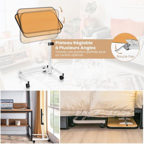 Table De Lit Avec Roulettes Verrouillables, Table Roulante Pour Lit Réglable En Hauteur, Charge 20kg
