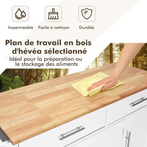 Desserte De Cuisine à Roulettes Avec 2 Tiroirs,tablette Réglable,porte-serviettes,porte-couteau