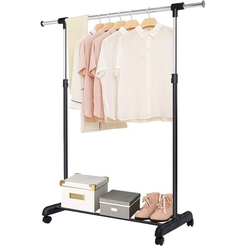 Portant à Vêtements Mobile Télescopique En Acier Chromé Hauteur 140 X 42 X 170 Cm