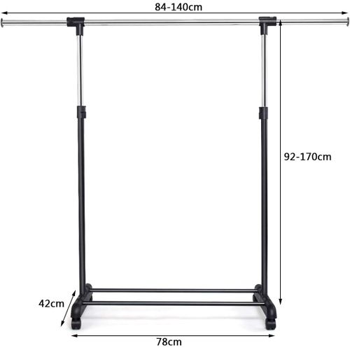 Portant à Vêtements Mobile Télescopique En Acier Chromé Hauteur 140 X 42 X 170 Cm