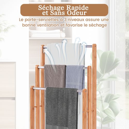 Porte-serviettes Avec 3 Barres Support Pour Serviettes Sur Pied 46 X 24 X 84 Cm