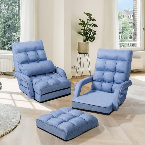 Fauteuil Convertible 1 Place Avec Oreiller, 5 Positions Disponibles (bleu)