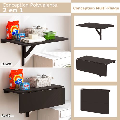 Table Pliante Murale, Petit Bureau Flottant Rabattable, Bureau D'ordinateur,80 X 60 X 45 Cm,Café