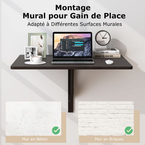 Table Pliante Murale, Petit Bureau Flottant Rabattable, Bureau D'ordinateur,80 X 60 X 45 Cm,Café