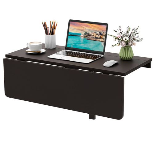 Table Pliante Murale, Petit Bureau Flottant Rabattable, Bureau D'ordinateur,80 X 60 X 45 Cm,Café