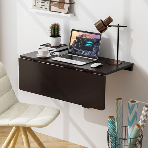 Table Pliante Murale, Petit Bureau Flottant Rabattable, Bureau D'ordinateur,80 X 60 X 45 Cm,Café