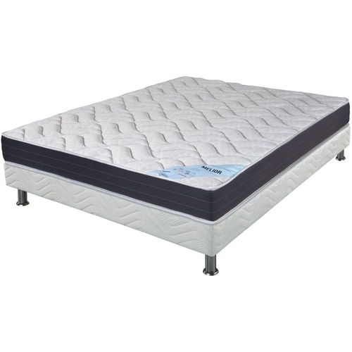 Matelas + Sommier Tapissier 140x190 Mousse - Melior - Soutien Ferme - Blanc