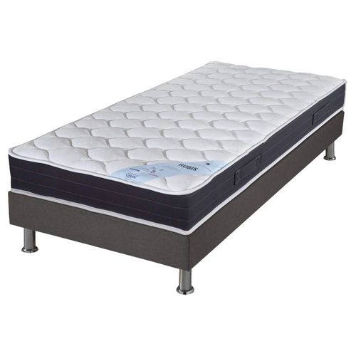 Matelas + Sommier Tapissier 90x190 Ressorts - Rubis - Soutien Très Ferme - Gris