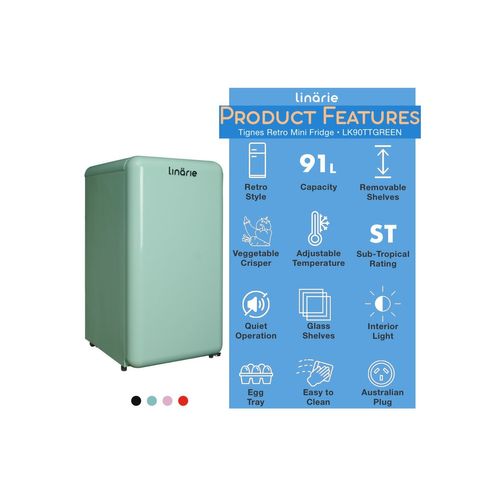 Réfrigérateur Table Top Rétro 91l Vert Avec Compartiment Congélateur Intégré Lk90ttgreen