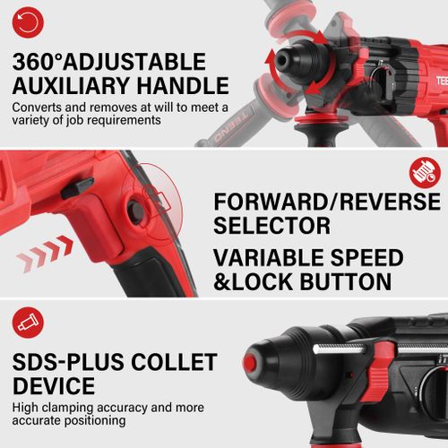 Perceuse à Percussion Filaire Sds Plus De 950 W, Vitesse De Rotation 0-1150 Tr/min/fréquence De