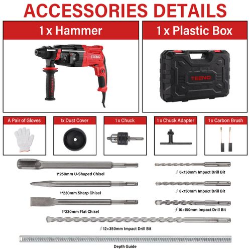 Perceuse à Percussion Filaire Sds Plus De 950 W, Vitesse De Rotation 0-1150 Tr/min/fréquence De