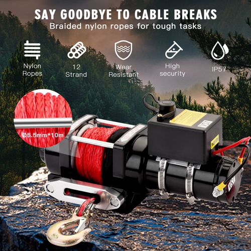 Treuil Électrique 12v, Câble De Treuil 4500lb/2041kg, Câble En Nylon