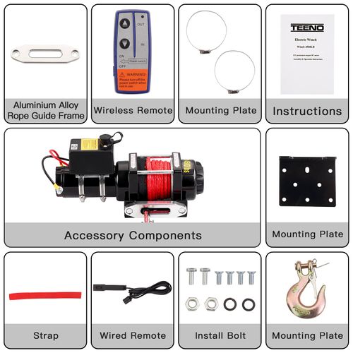 Treuil Électrique 12v, Câble De Treuil 4500lb/2041kg, Câble En Nylon
