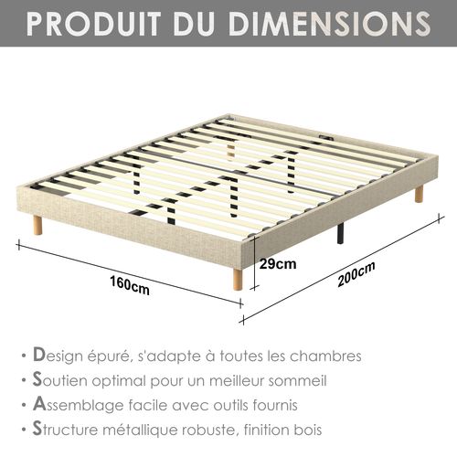 Sommier Tapissier 160x200cm , 14 Lattes, Comfort, Beige
