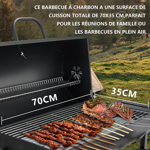 Barbecue à Charbon, Gril à Charbon De Bois XXL Avec Couvercle, Thermomètre, Tiroir à Cendres