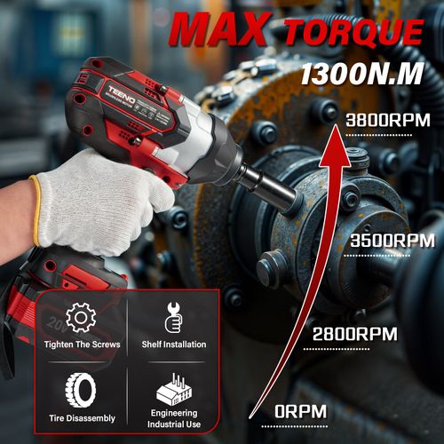 Clé à Chocs Sans Balais 1/2" 1300 Nm, 2 X 4.0 Ah Batteries, Avec 5 Douilles (17/19/21/22/24 Mm)