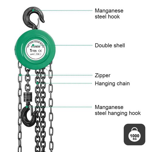 Palan Manuel à Chaîne Avec Crochet Pour Charges Lourdes, 1 Tonne, Hauteur De Levage 6,0 M, Chaîne À
