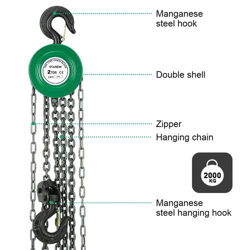 Palan Manuel à Chaîne Avec Crochet Pour Charges Lourdes, 2 Tonne, Hauteur De Levage 6,0 M, Chaîne À