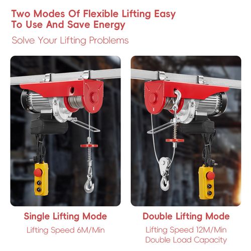 Palan Électrique 1800w 20 Mètres, Suspension Simple Et Double 500kg/1000kg, 6 /12 M/min