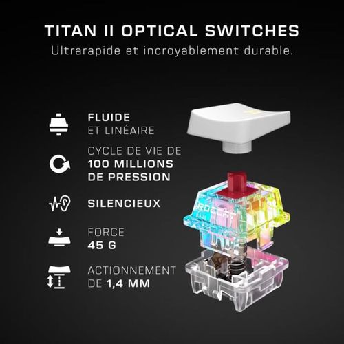 Clavier Filaire - Optique Et Mécanique - Roccat - Vulcan Ii Max - Azerty - Rétro-éclairage - Blanc